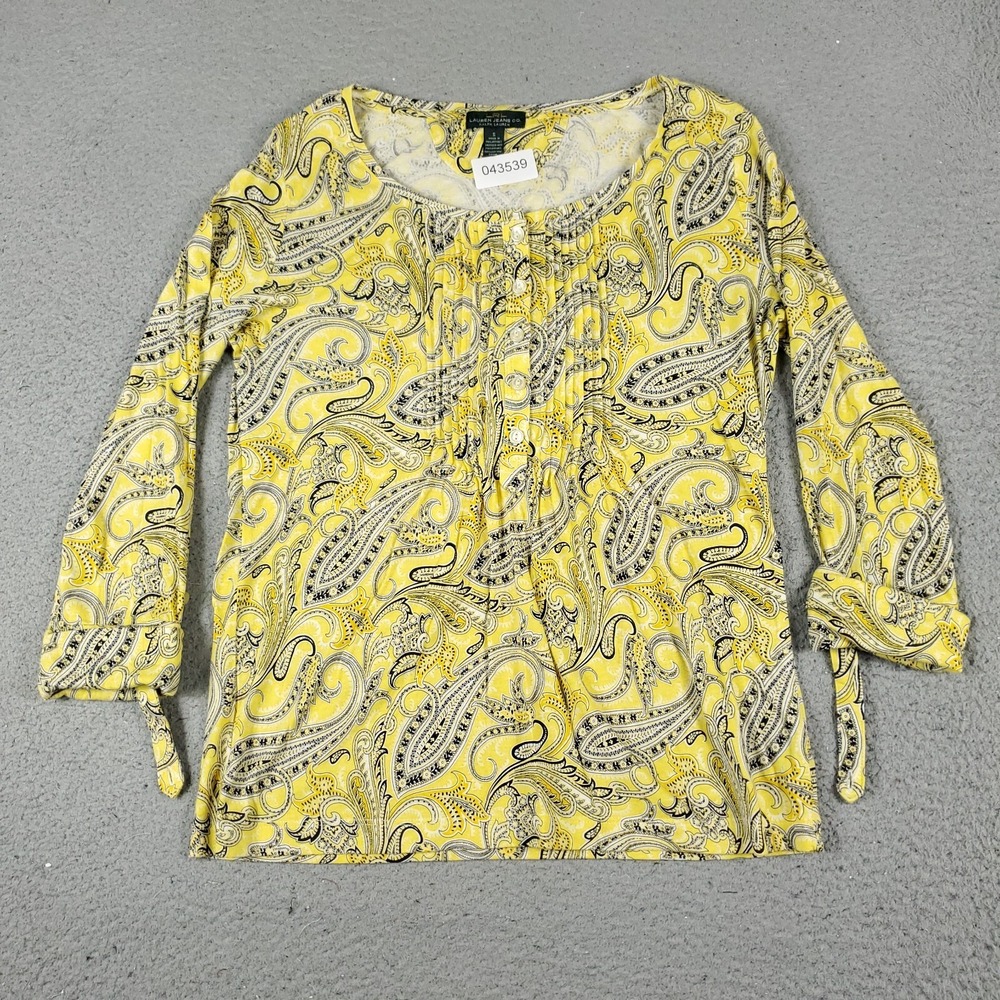 Lauren Ralph Lauren Yellow Paisley Blouse Womens Small Button Up Long Sleeve